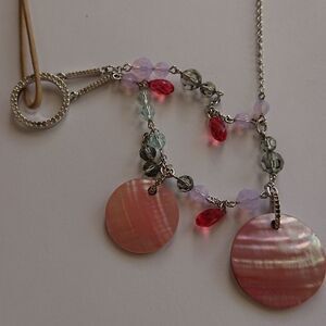 Swarovski Pink shell silver circle crystal necklace